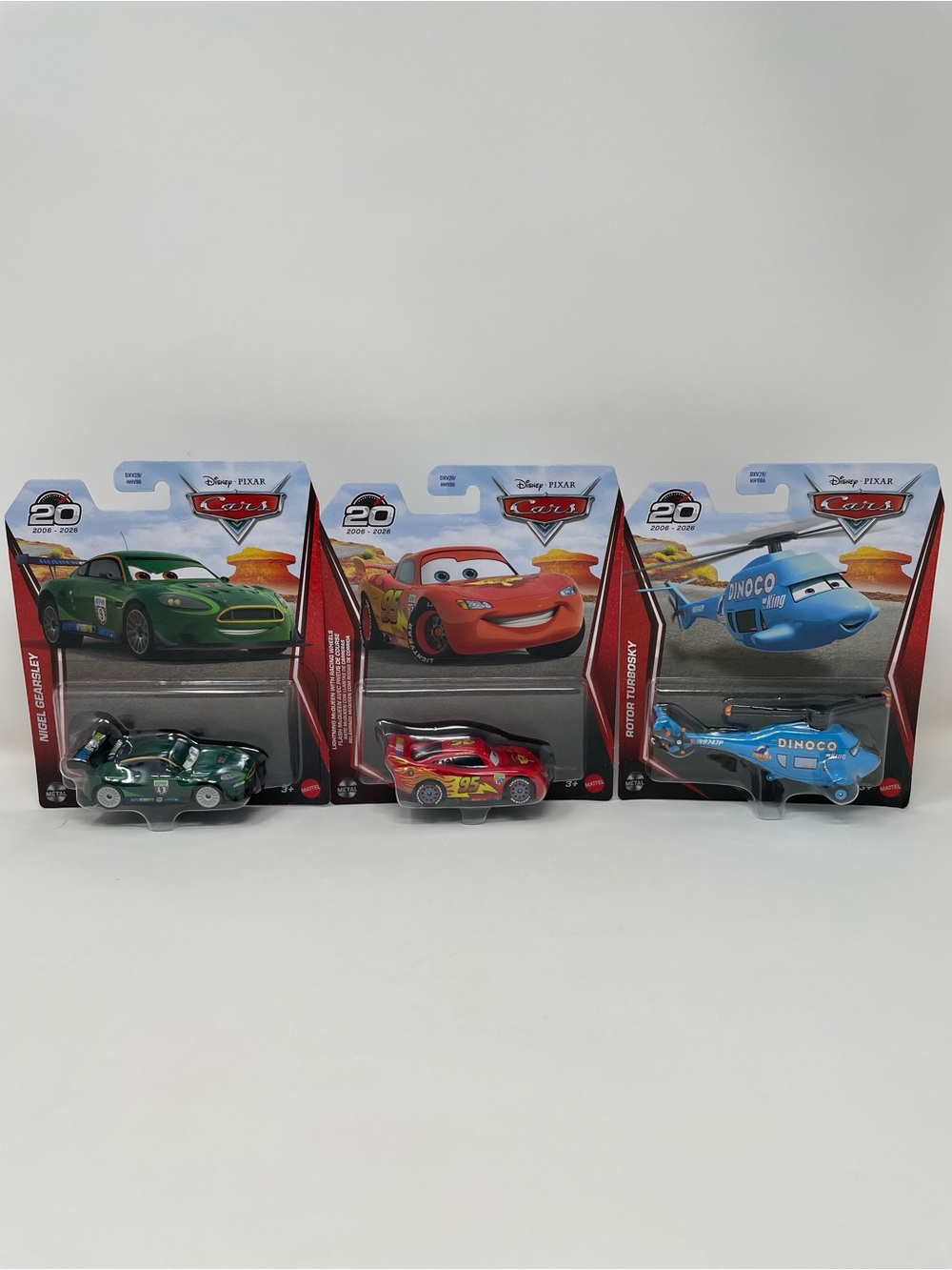 Disney Pixar Cars 20th Anniversary (McQueen, Nigel, & Rotor) Sealed New LOT OF 3